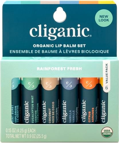 Cliganic Organic Lip Balm Set (6 Flavors) - 100% Natural Hydrating, Moisturizing for Dry Cracked ... | Amazon (US)