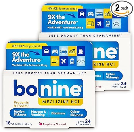 Bonine Non-Drowsy Motion Sickness Relief - Chewable Tablets with Meclizine HCL 25mg - Non Drowsy ... | Amazon (US)