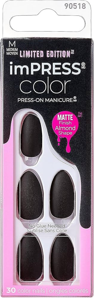imPRESS Color Press-On Nails, Halloween, No Glue Needed, Black, Medium Almond, 33 Ct. | Amazon (US)