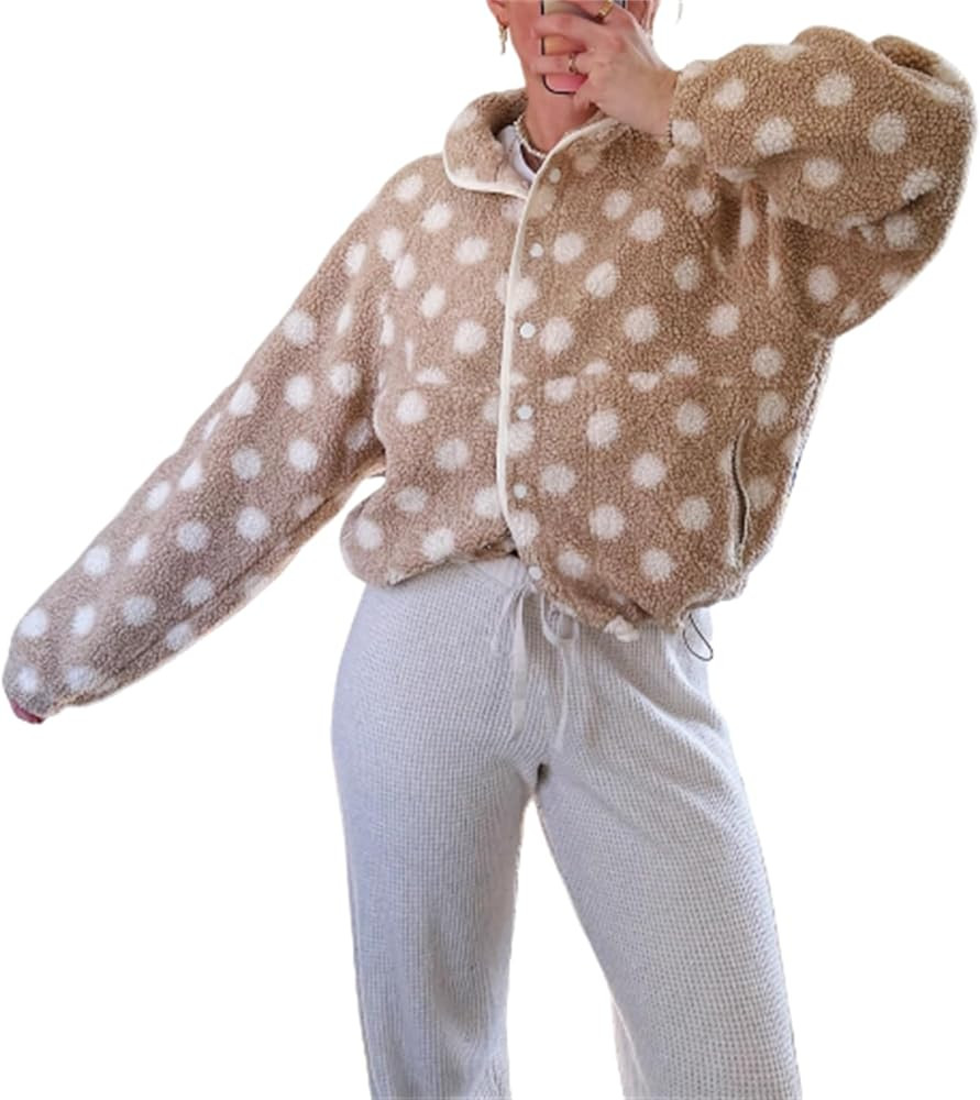 Thopavenoir Womens Fleece Fuzzy Jacket Polka Dot Long Sleeve Winter Fluffy Coats Button Down Sher... | Amazon (US)