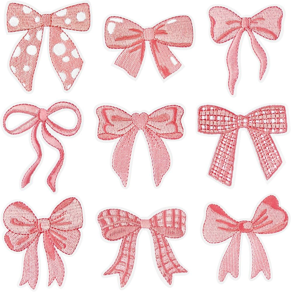 9Pcs Pink Bow Iron On Patches Cute Buffalo Plaid Polka Dot Ribbon Bowknot Sew on Repair Embroider... | Amazon (US)