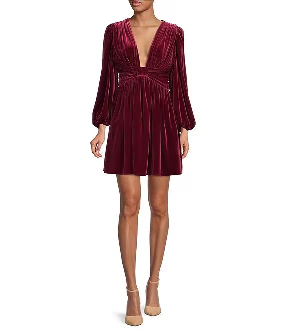 Gianni Bini Mariah 3/4 Sleeve Plunging V-Neck Velvet A-Line Dress | Dillard's | Dillard's