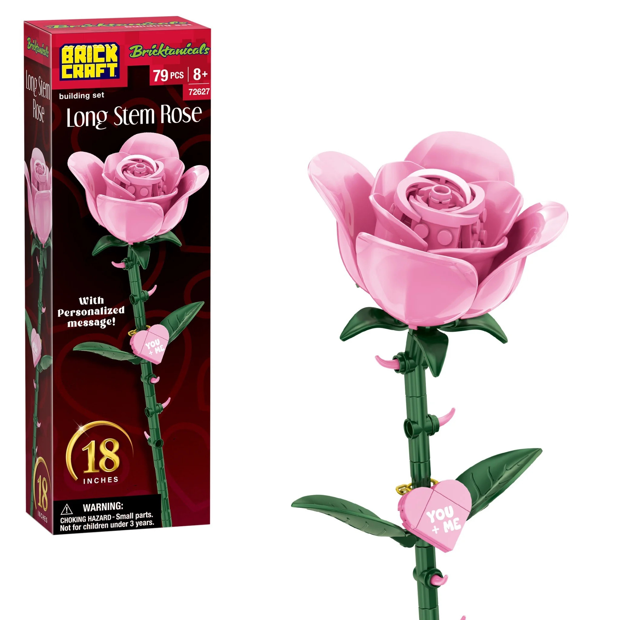 Brickcraft Bricktanicals Long Stem Rose Building Kit (79-Piece Set), Pink Rose Flower, Valentine'... | Walmart (US)