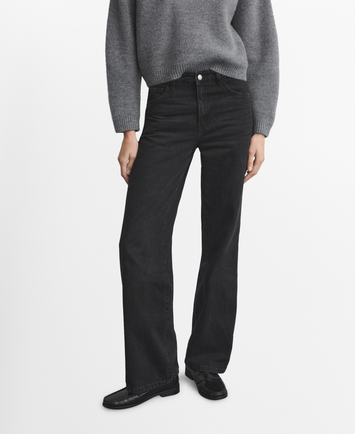 Mango Women's Danila High-Waisted Wide-Leg Jeans - Black denim | Macy's