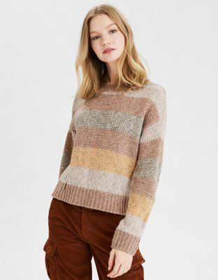 AE Striped Boxy Crew Neck Sweater | American Eagle Outfitters (US & CA)