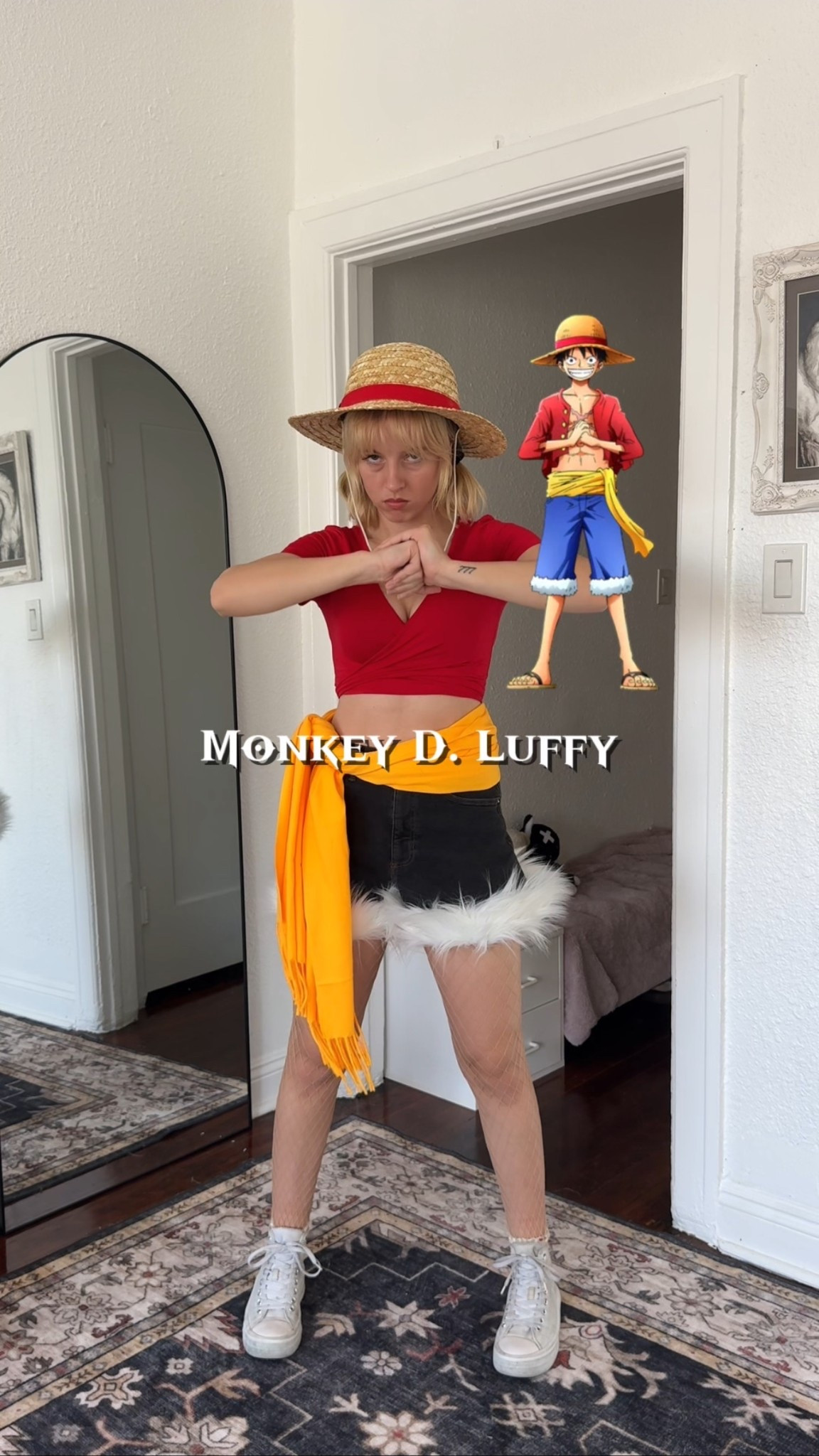 monkey d. luffy one piece anime inspired festival outfit 🏴‍☠️

shorts are DIY! i linked the fur i sewed on 

#LTKFestival