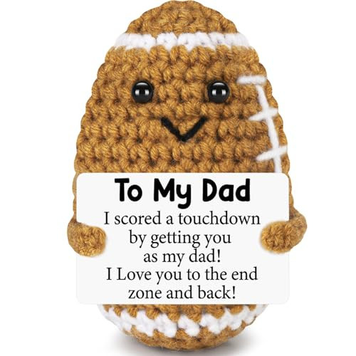 Funny Fathers Day Birthday Gifts from Daughter Son Wife, Father's Day Positive Handmade Crochet Gift for Dad, Cute Small Gifts for Dads, I Love You Papa Gift Idea, Unique Football Doll for Step-Dads | Amazon (US)
