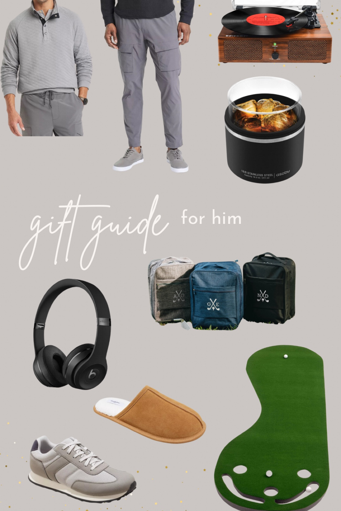 Gift guide for him! Golf shoe bag, putting green, head phones, insulated whiskey glass, all great gifts for him! 

#LTKSeasonal #LTKHoliday #LTKGiftGuide