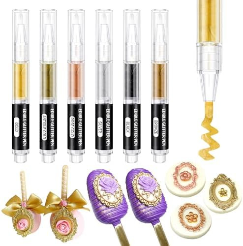 Metallic Edible Paint Pens 6 Colors – Food Coloring Markers in Gold, Silver, Bronze & More – ... | Amazon (US)