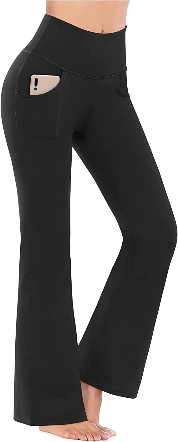 Amazon.com: Promover Women's Yoga Pants Bootcut with Pockets High Waist Bootleg Workout Pant for ... | Amazon (US)