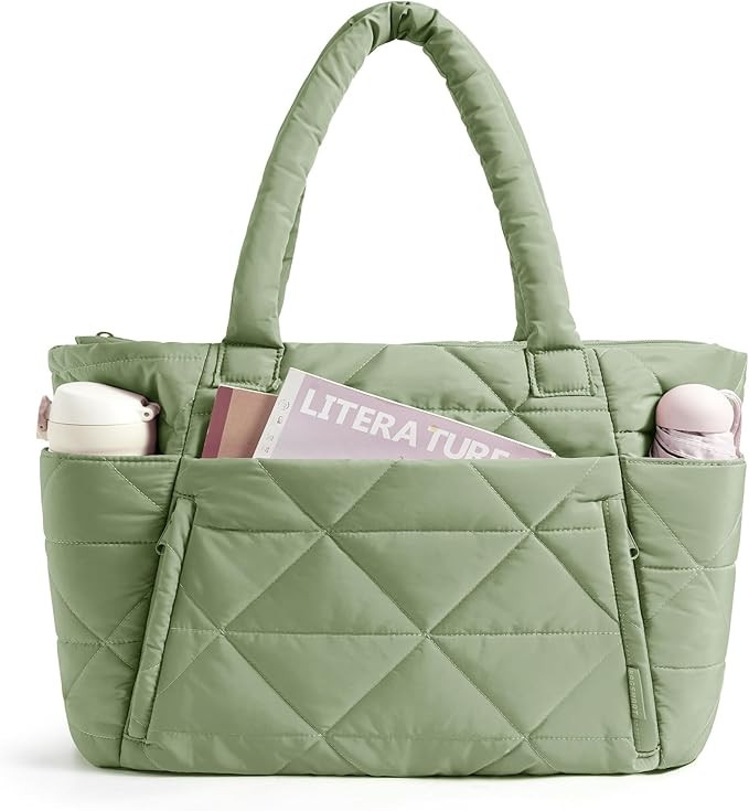 BAGSMART Tote Bag for Women, Puffer Tote Bag with Zipper, Large Quilted Shoulder Bag with Compart... | Amazon (US)