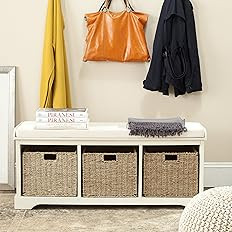 Safavieh American Homes Collection Lonan Grey and White Wicker Storage Bench | Amazon (US)