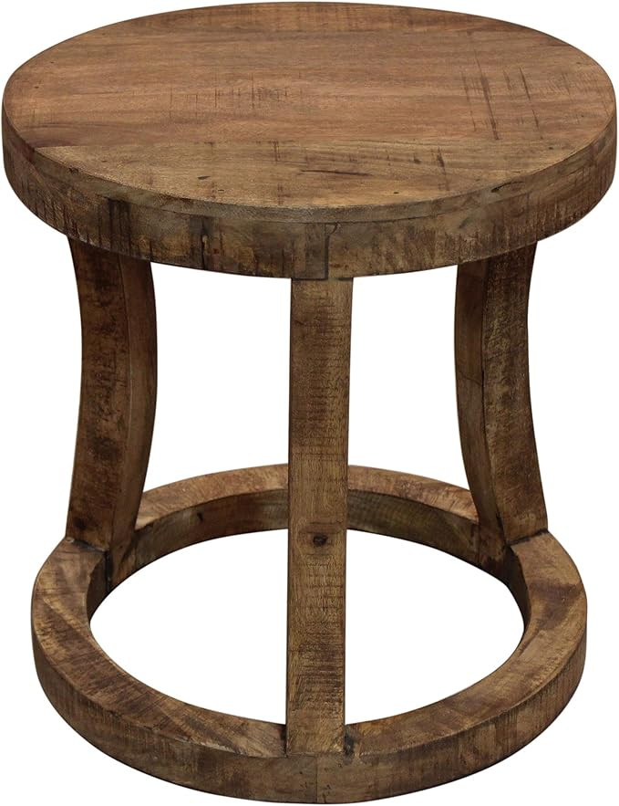 Koda Solid Wood Round Accent Stool with Circle Base in Natural Brown Finish | Amazon (US)