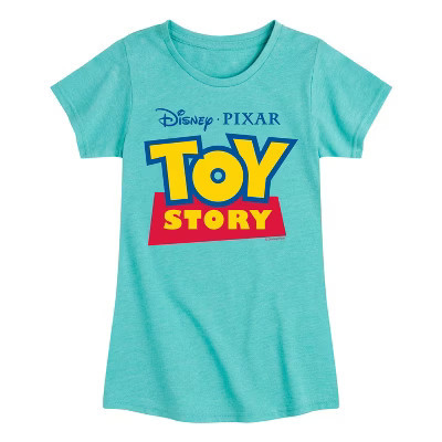 Girls' Toy Story Logo Fitted Short Sleeve Graphic T-Shirt - Turquoise - Medium | Target