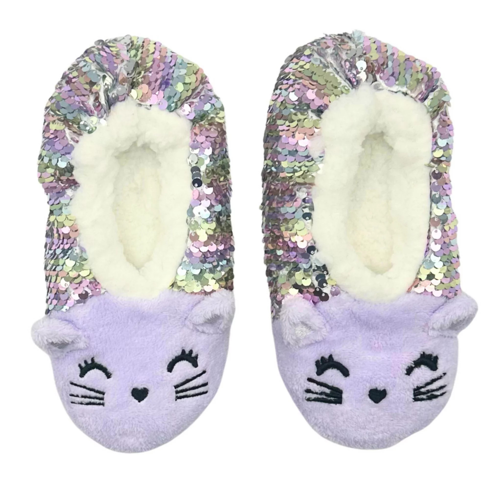 Girls Fuzzy Babba Girls 3D Ear Cat Slipper Socks With Reverse Sequins | Kohl's