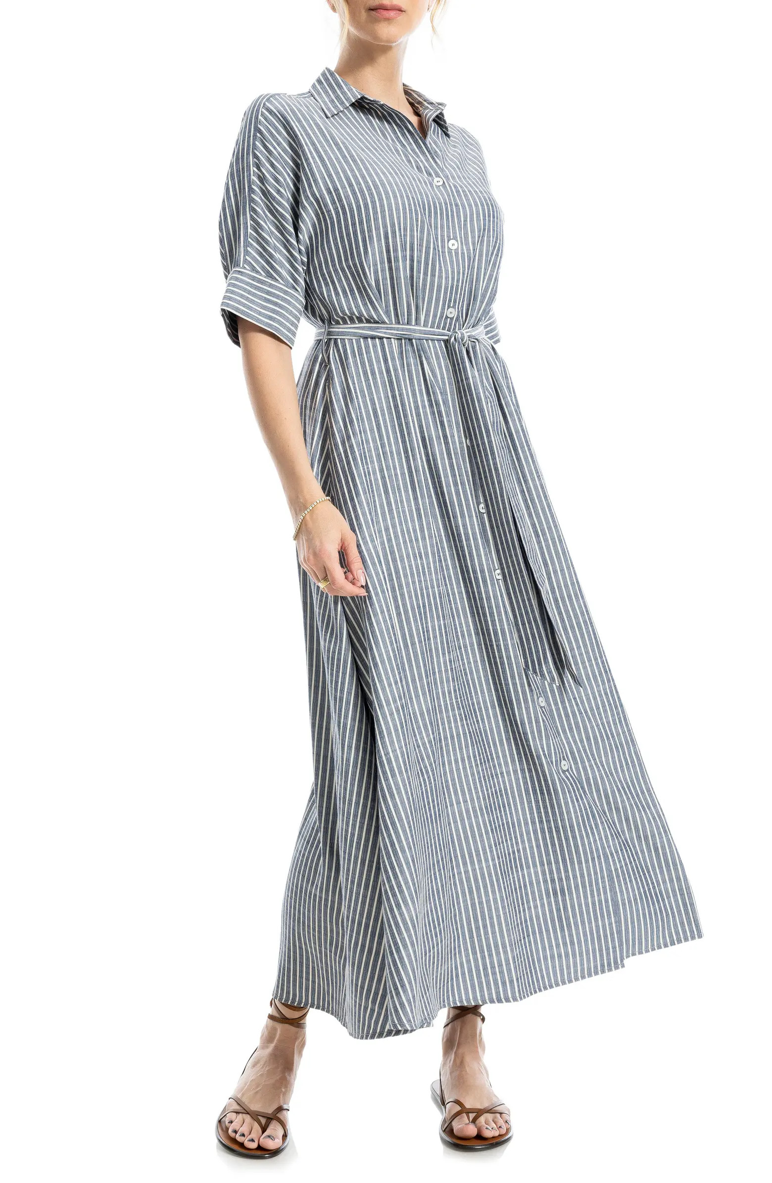 MAX STUDIO Stripe Short Sleeve Maxi Shirtdress | Nordstromrack | Nordstrom Rack