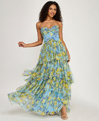 Juniors' Strapless Sweetheart Neck Floral Maxi Dress | Macy's