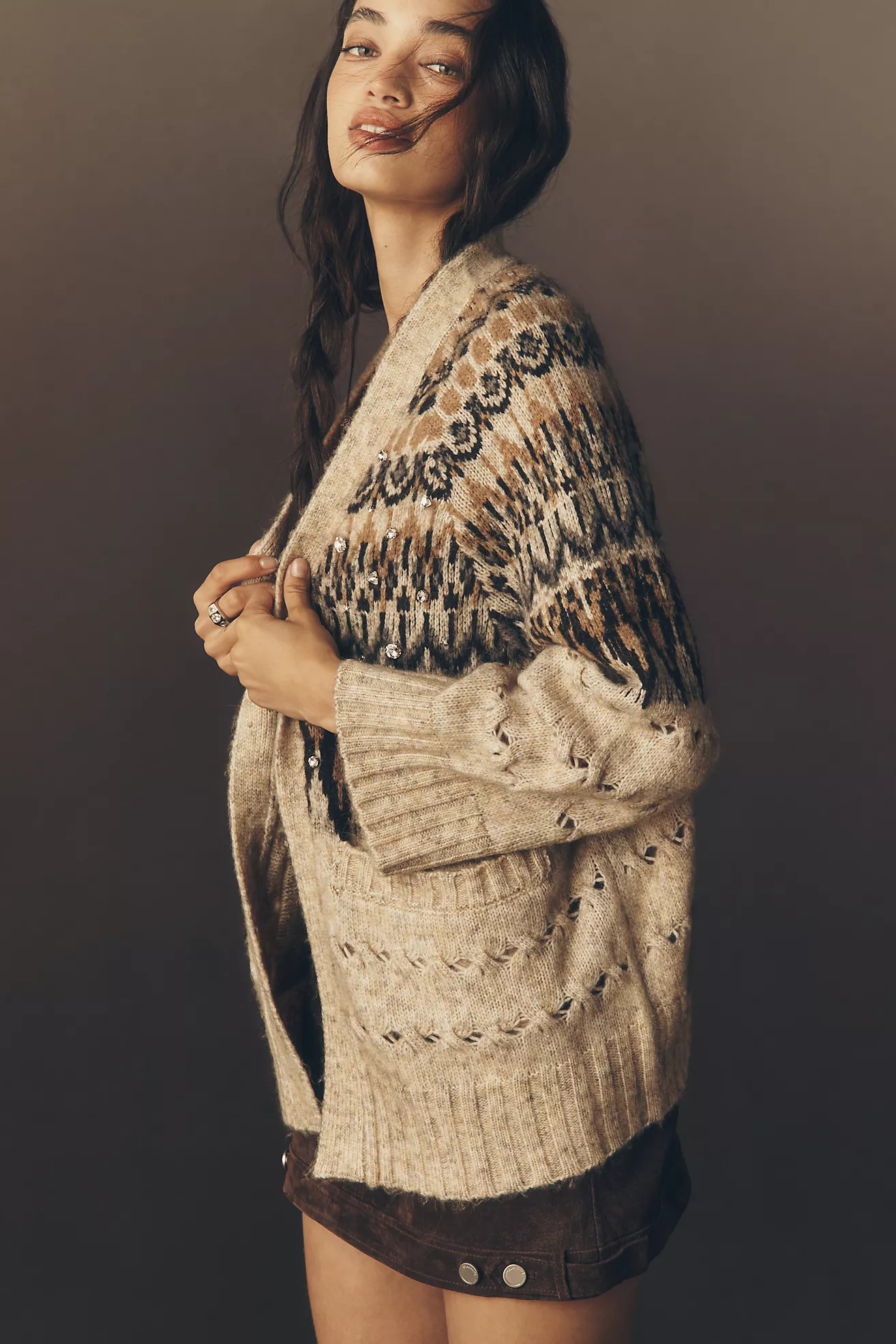 Mare Mare Embellished Fairisle Cardigan Sweater | Anthropologie (US)