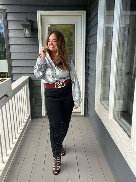 Silver metallic is so hot for Spring/Summer. Paired with easy black
Slacks and strappy block heel sandals is a great transition look.?

#LTKmidsize #LTKfindsunder50 #LTKFestival