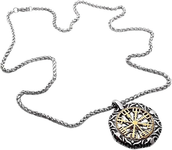 Colar Masculino Viking "Asgardian" com Bússola Nórdica Vegvisir - Em Aço Inoxidável 60cm – ... | Amazon (BR)