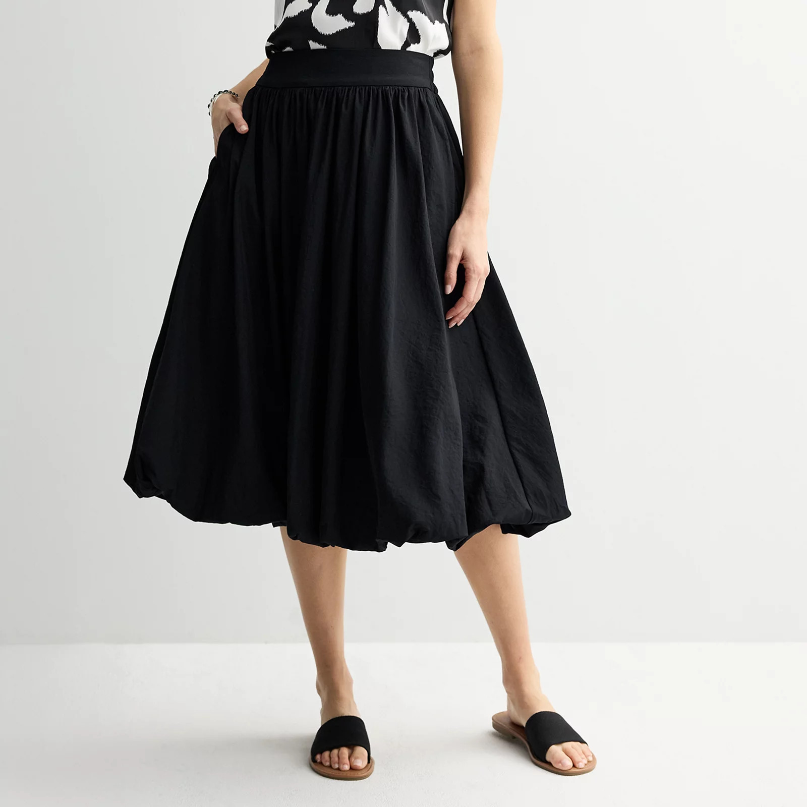 Women's Nine West High-Rise Bubble Midi Skirt, Size: XS, Mineral Black | Kohl's