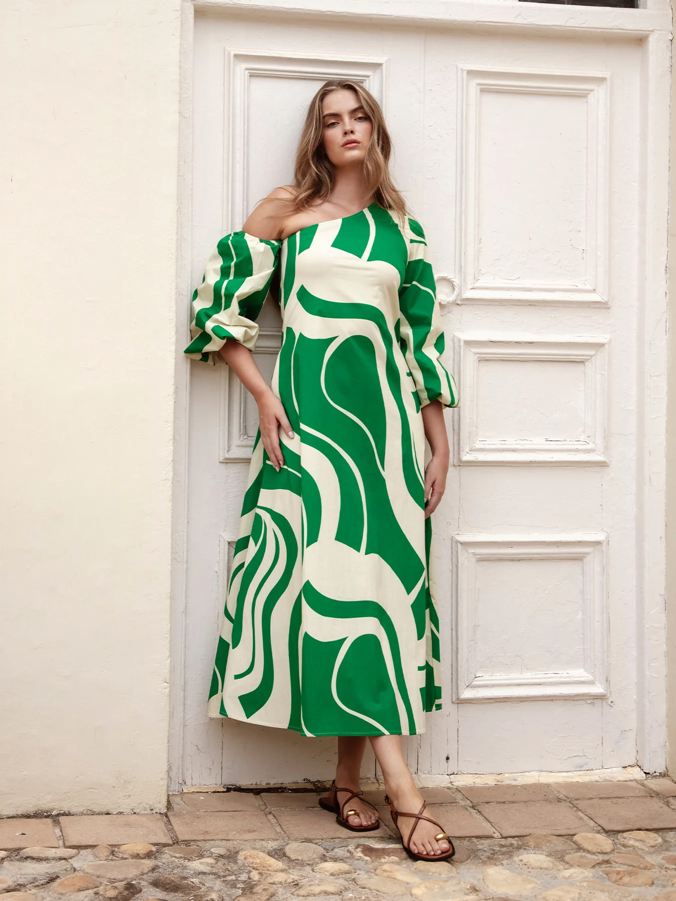 Printed Cotton Poplin Niva Dress - Luze Olive | Diarrablu