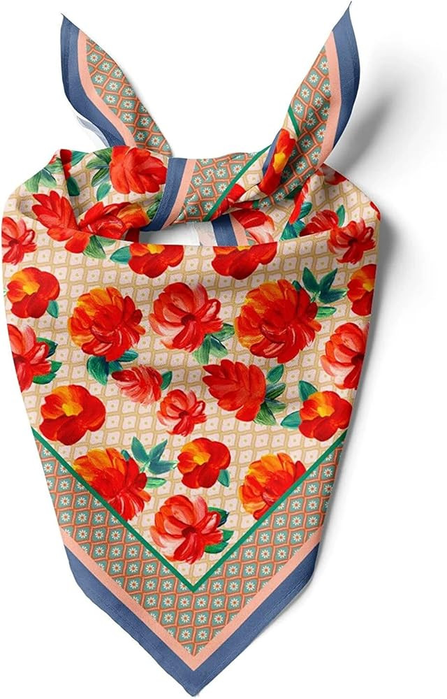 Womens Neck Scarf 21"x21" Small Square | Headband Scarf Ethnic Bandana Head Scarf Flowering Breat... | Amazon (US)