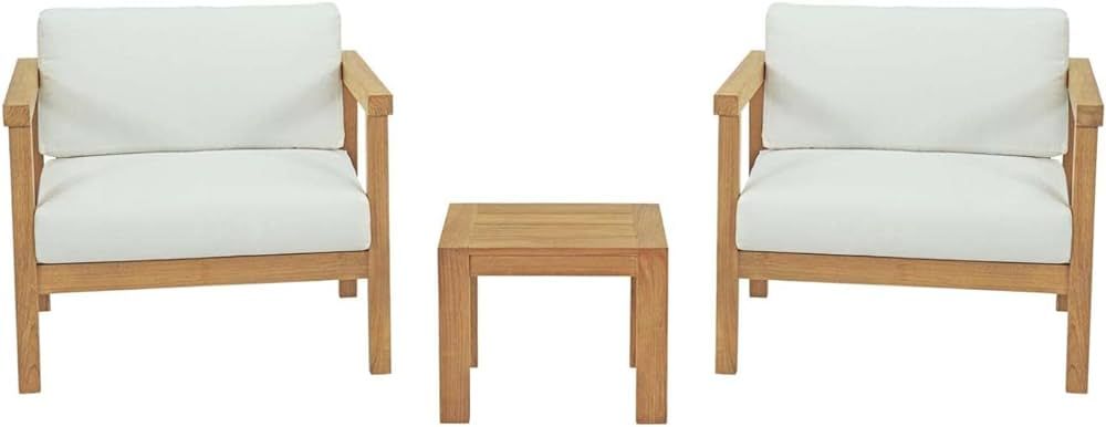 Modway EEI-3112-NAT-WHI-SET Bayport Outdoor Patio Teak, Two Armchairs and Side Table, Natural Whi... | Amazon (US)