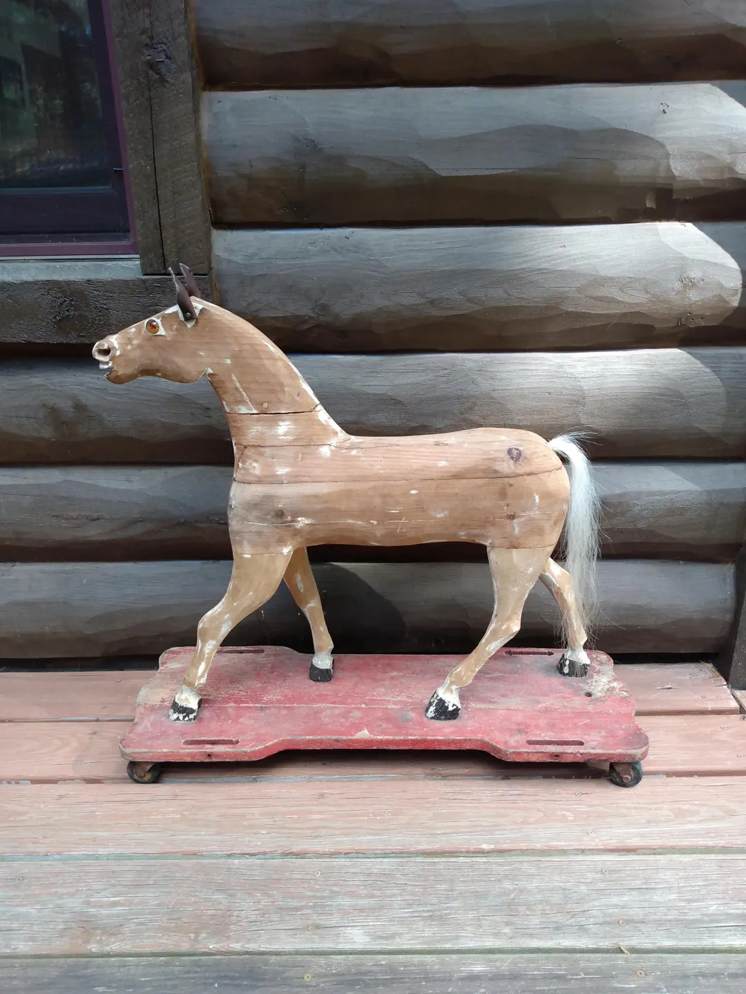 Antique Wooden Pull Toy Horse on Wheels Primitive Farmhouse Decor - Etsy | Etsy (US)