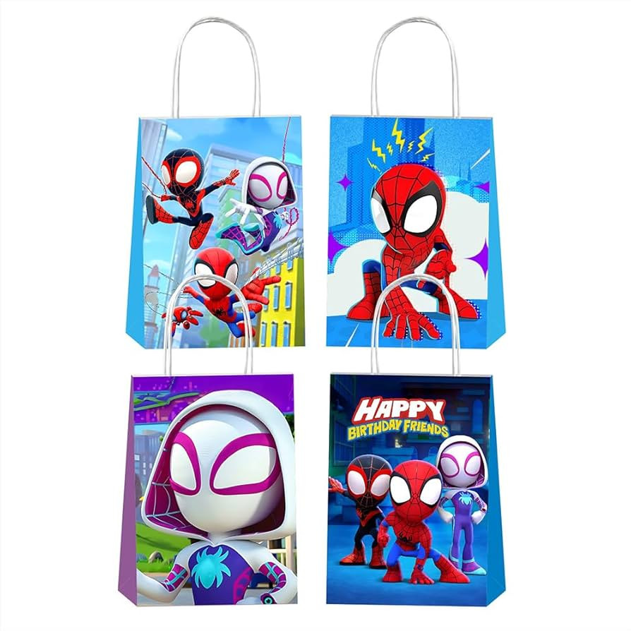 BNFUO 12pcs Spider and His Friends Party Gift Bags with Handles,Boy and Girl Birthday Party Suppl... | Amazon (US)