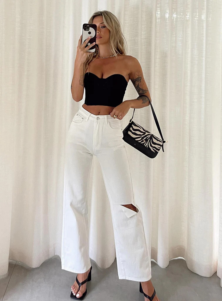 Sevina Wide Leg Denim Jeans White | Princess Polly US