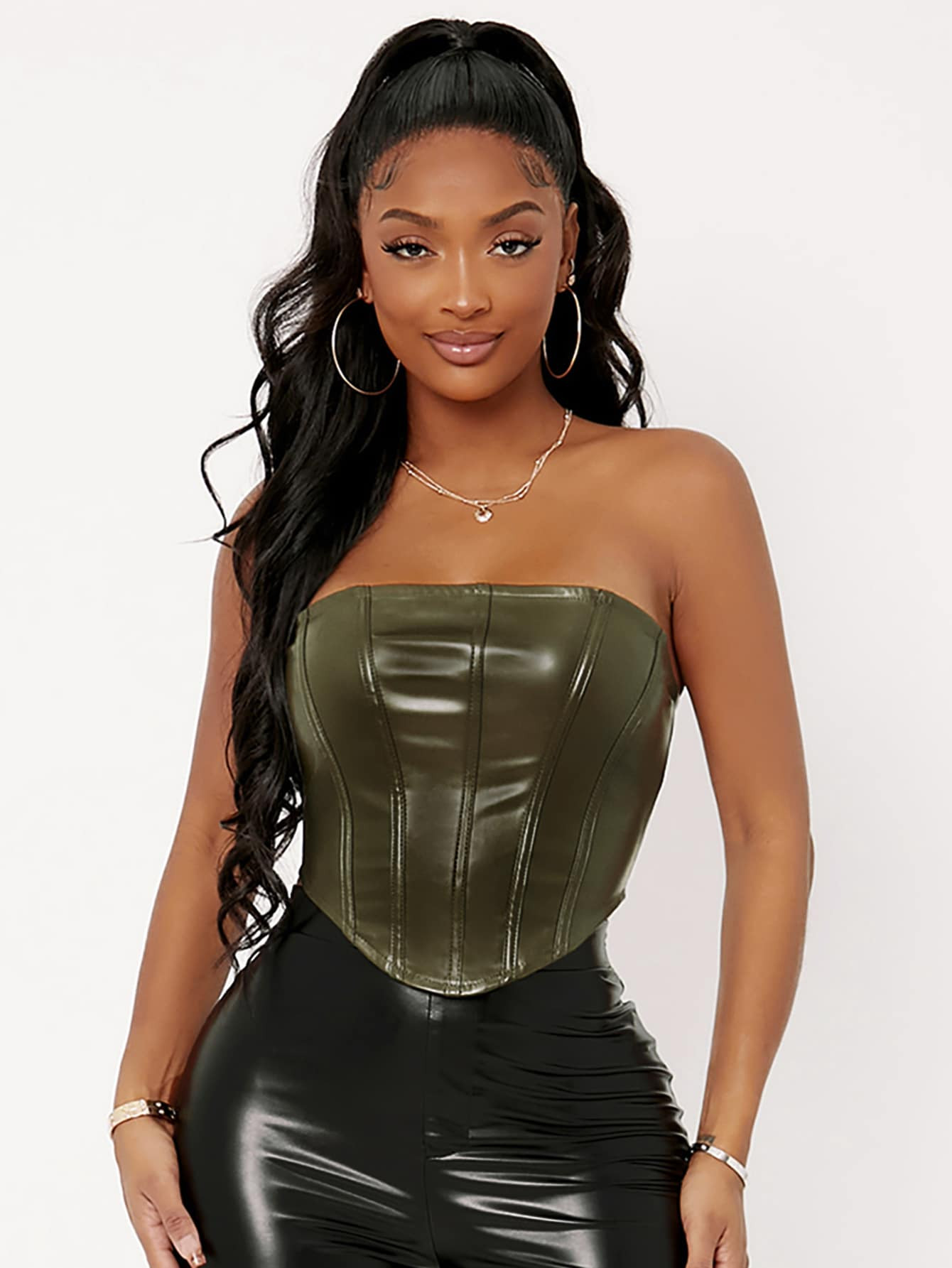 SHEIN SXY Zip Back Bandana Hem PU Leather Tube Top | SHEIN