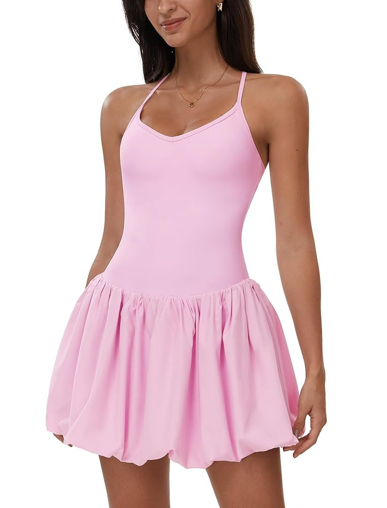 Tennis Dresses for Women: Ruffle Cami Bubble Dress with Built in Shorts and Bra-for Tennis, Golf,... | Amazon (US)