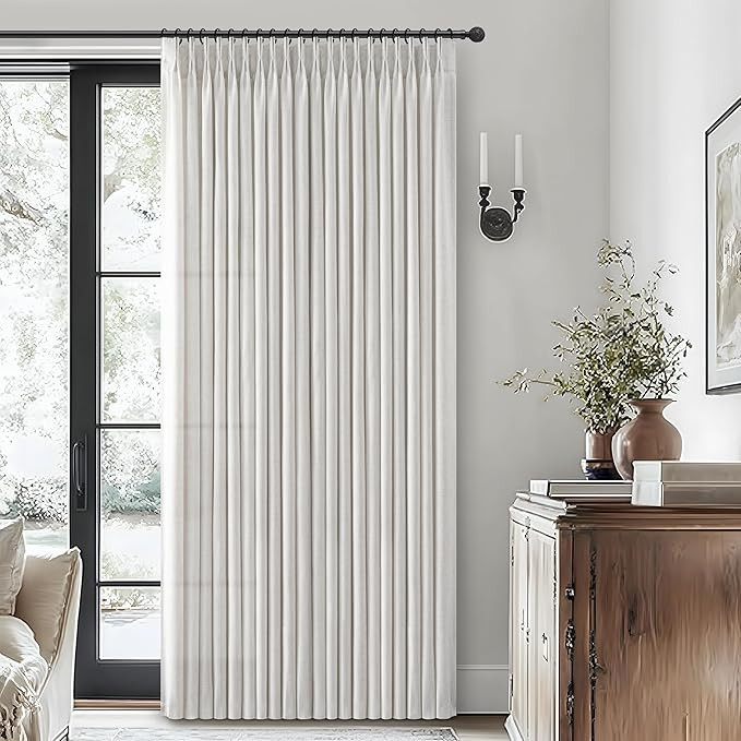 Beige White 70 Inch Extra Wide Pinch Pleat Light Filtering Sliding Glass Door Curtains 120 Inches... | Amazon (US)
