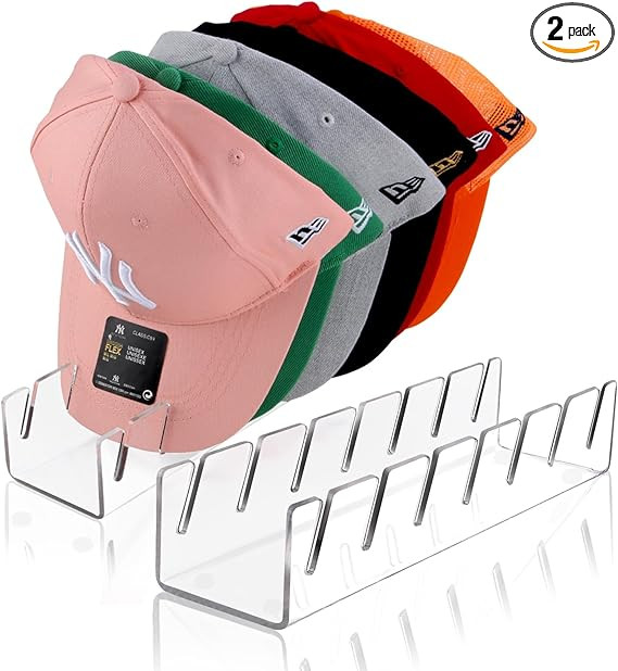 Hat Stand for Baseball Caps, 2 Pcs No Install Acrylic Hat Organizer for 14 Baseball Caps, Hat Rac... | Amazon (US)