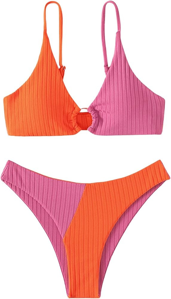 SOLY HUX Women's Sexy Bikini Set Color Block Ring Linked Bathing Suits 2 Piece Swimsuit | Amazon (US)