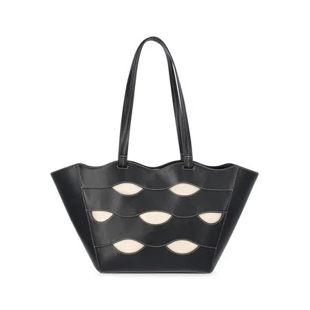 Free Assembly Women's Allegra Faux Leather Cut Out Tote Handbag, Black/Cream | Walmart (US)