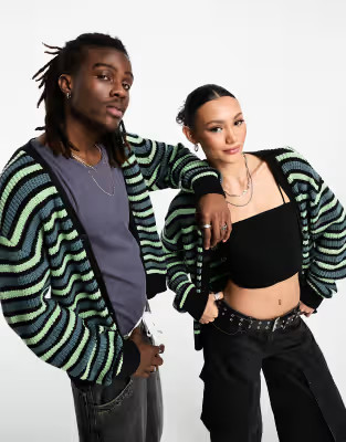 Weekday Unisex Jonas stripe cardigan in green exclusive to ASOS | ASOS (Global)