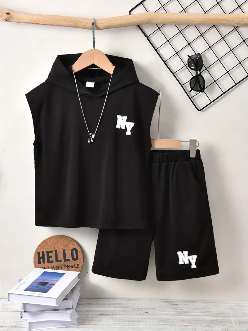 Boys "ny" Cool Outfit Hooded Tank Top Shorts Comfortable - Temu New Zealand | Temu Affiliate Program