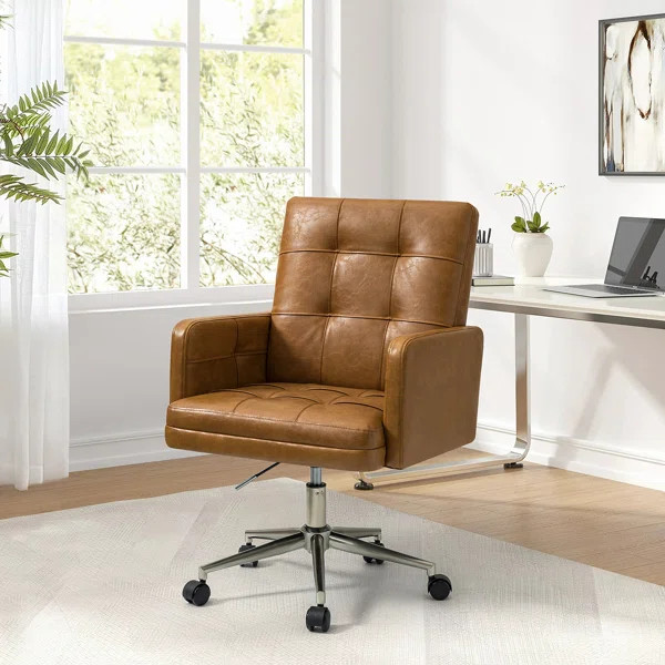 Auric Mid-Century Modern Vegan Leather Height-Adjustable Swivel Office Chair | Wayfair North America