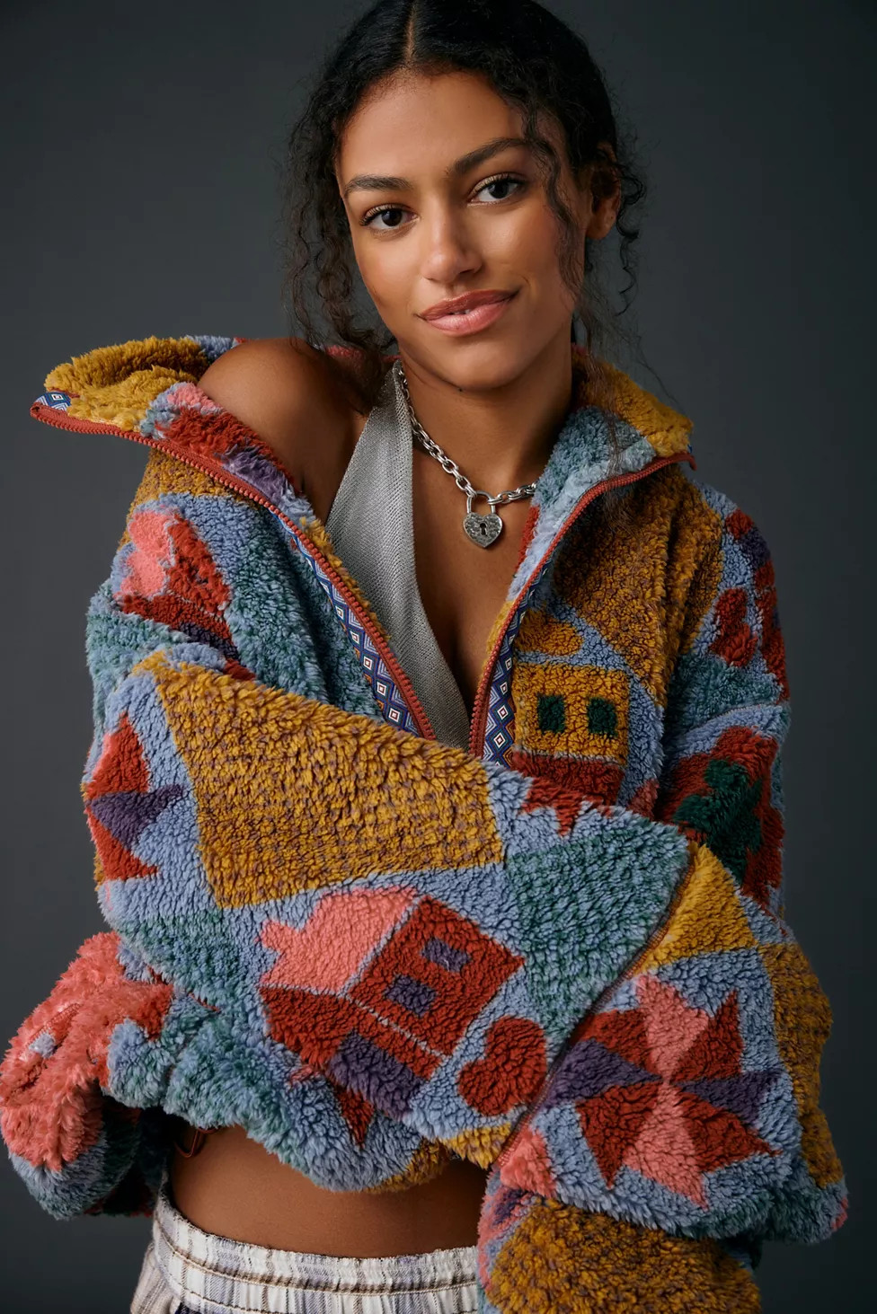 BDG Mae Printed Piled Fleece Zip-Up Jacket | Urban Outfitters (US and RoW)