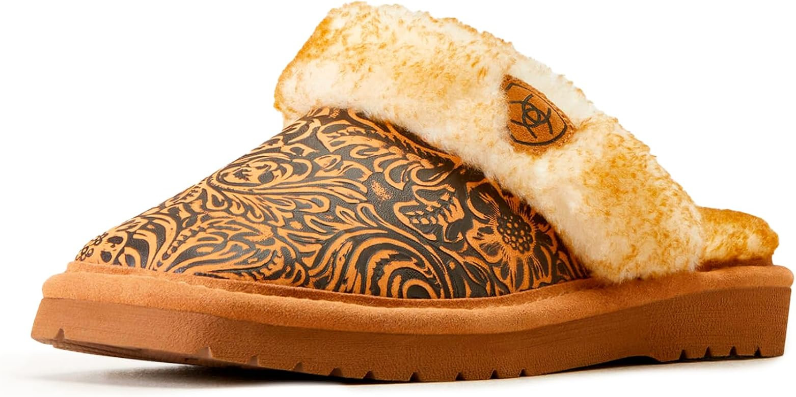 ARIAT Women's Jackie Square Toe Embossed Tooling Warm Soft Comfortable Full-Grain Leather Slipper... | Amazon (US)