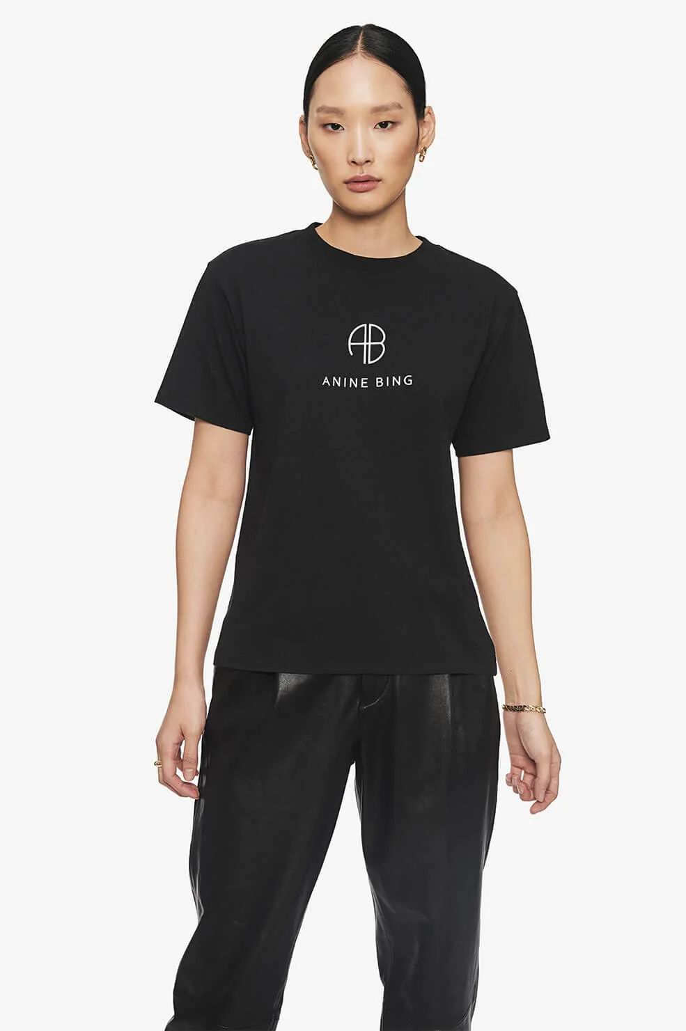 Hudson Tee Monogram - Black | ANINE BING