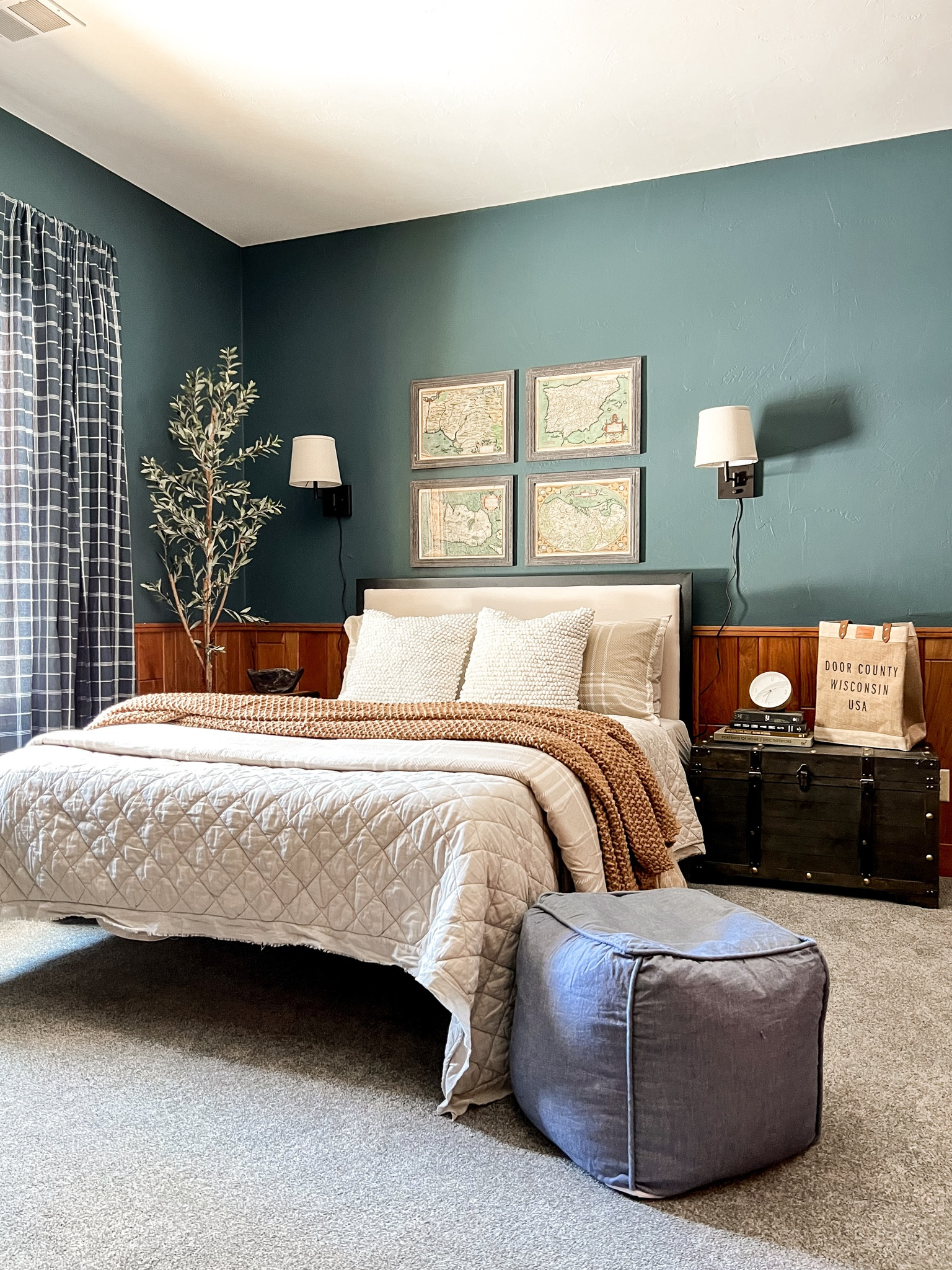 Shop the voyageurs bedroom!
Bedroom, cabin, blue bedroom, ottoman, bed, chest, sconces, faux olive tree, curtains

#LTKfamily #LTKstyletip #LTKhome