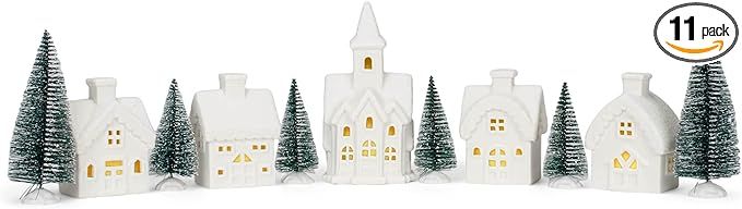 Mark Feldstein & Associates Winter Village with Barn White Unglazed Porcelain Holiday Pre Lit LED... | Amazon (US)