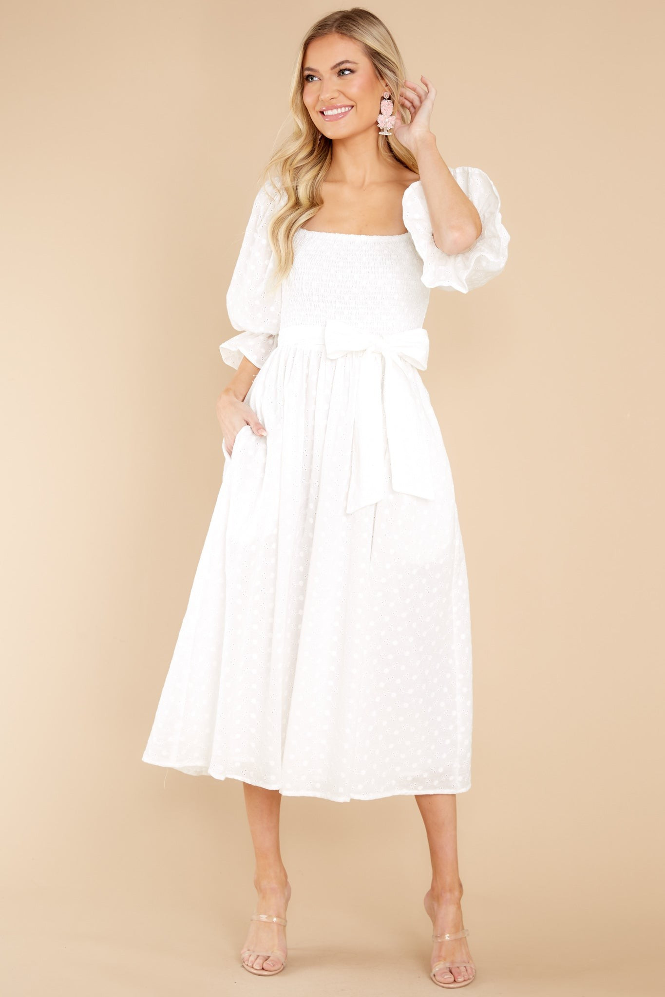 Spreading Love White Eyelet Midi Dress | Red Dress 