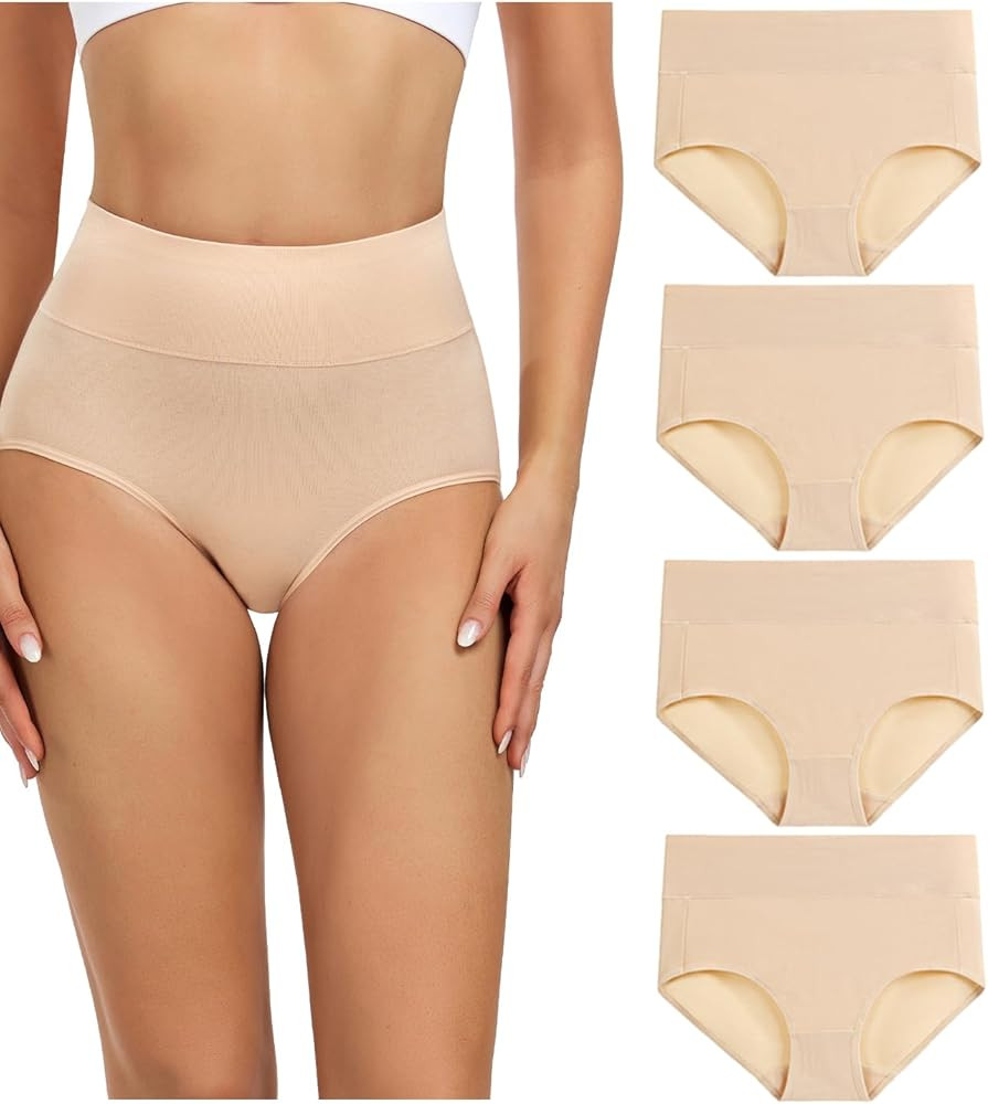wirarpa Women's Cotton Underwear High Waisted Ladies Panties Full Coverage Briefs 4 Pack (Regular... | Amazon (US)
