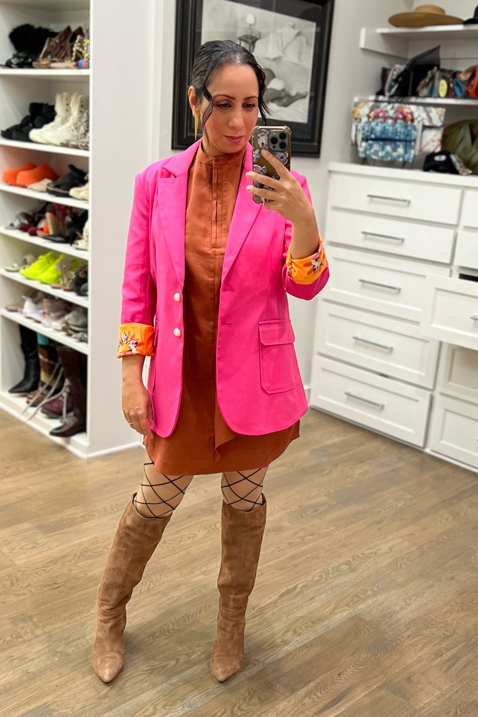  pink blazer with a contrast lining & REAL pockets - paired with a  tunic dress and diamond patterned tights, this is a great Valentine's Day outfit or a work event look. 

#workoutfit #diamondtights #pinkblazer #boots #valentinesdayoutfit #blazer #realpockets 

#LTKworkwear #LTKover40 #LTKstyletip