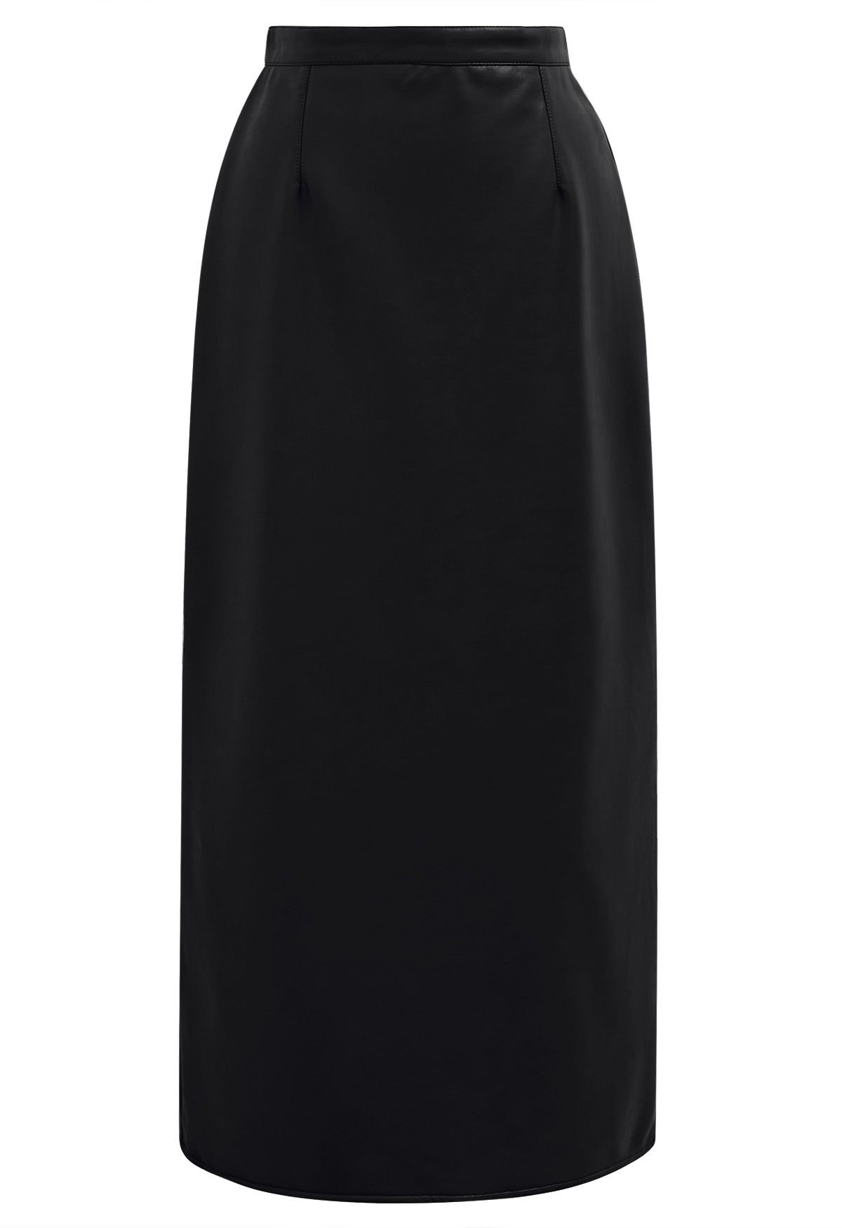 Smooth Silhouette Faux Leather Split Maxi Skirt in Black | Chicwish