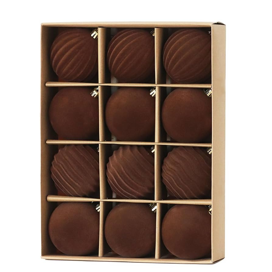 Senjie 3.15 inch Velvet Christmas Ornaments Balls Sets for Christmas, 12PCS Xmas Tree Flocked Sha... | Amazon (US)